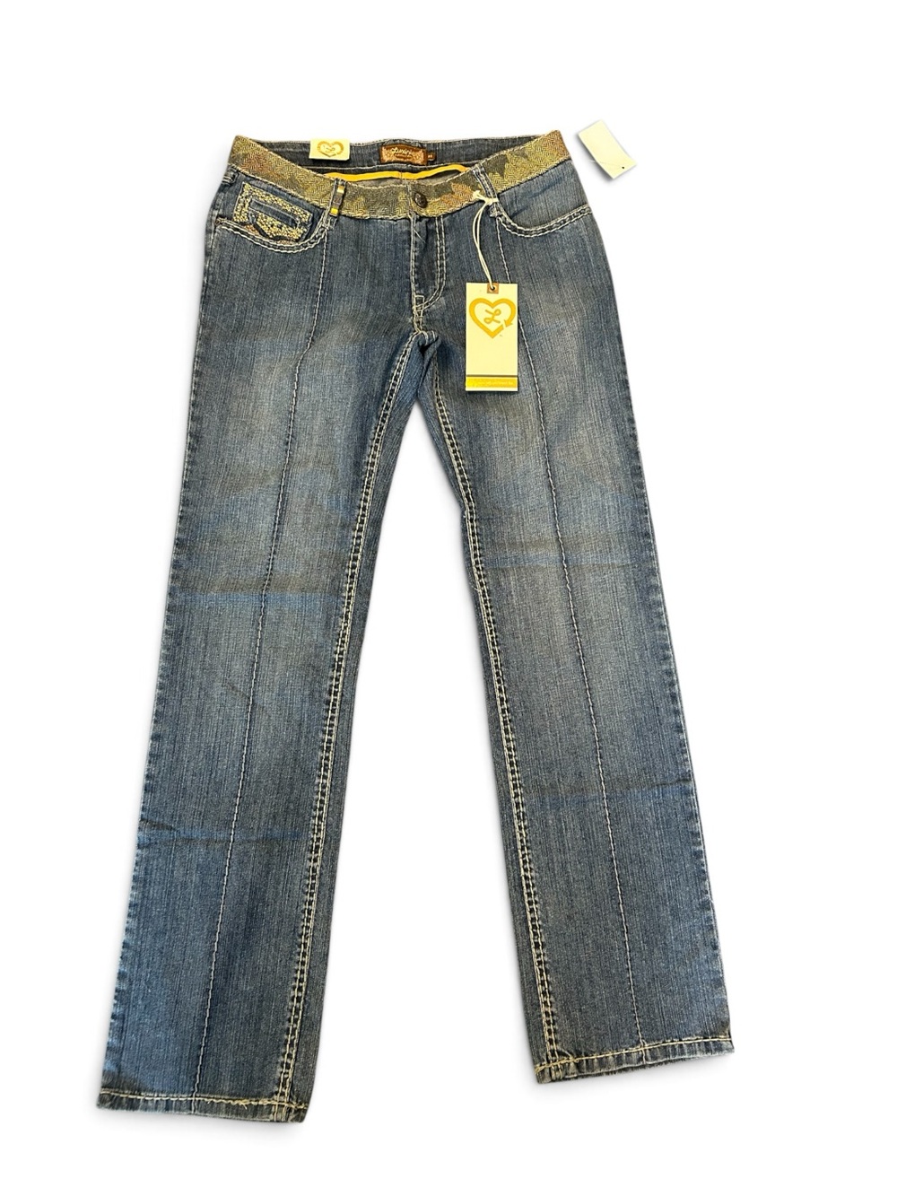 Luxurie Women’s NWT Jeans in Blue with Yellow Trim Streetwear Dead Stock 29